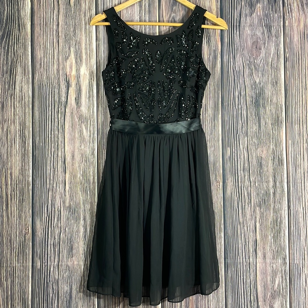 AQUA DRESSES Black Beaded Bodice Tank Cocktail Dress  $228 Size 4